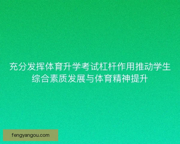 充分发挥体育升学考试杠杆作用推动学生综合素质发展与体育精神提升